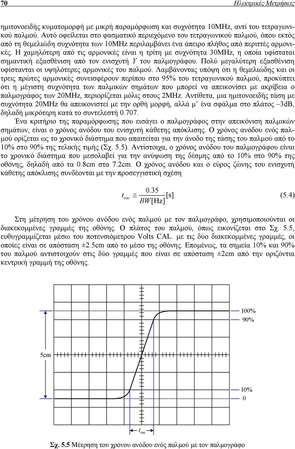 Η χαµηλότερη από τις αρµονικές είναι η τρίτη µε συχνότητα 30MHz, η οποία υφίσταται σηµαντική εξασθένιση από τον ενισχυτή Υ του παλµογράφου.