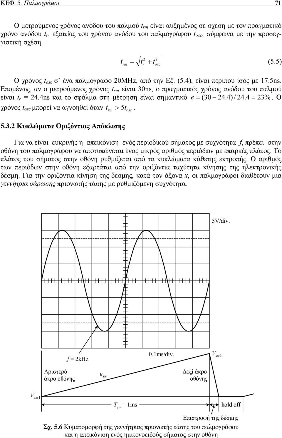 σχέση t = t + t (5.5) 2 2 rm r osc Ο χρόνος t osc σ ένα παλµογράφο 20ΜΗz, από την Εξ. (5.4), είναι περίπου ίσος µε 17.5ns.