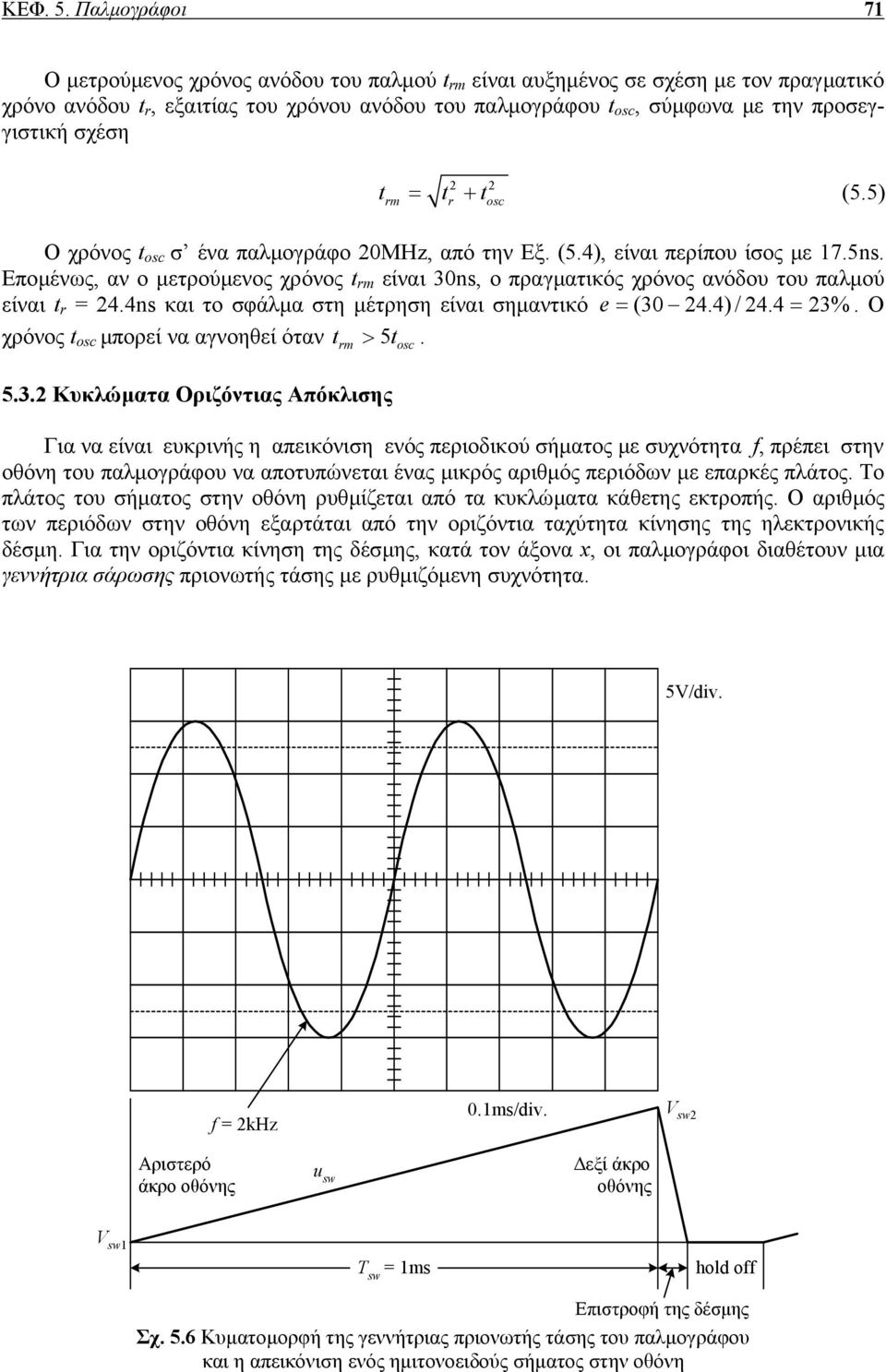 σχέση t = t + t (5.5) 2 2 rm r osc Ο χρόνος t osc σ ένα παλµογράφο 20ΜΗz, από την Εξ. (5.4), είναι περίπου ίσος µε 17.5ns.