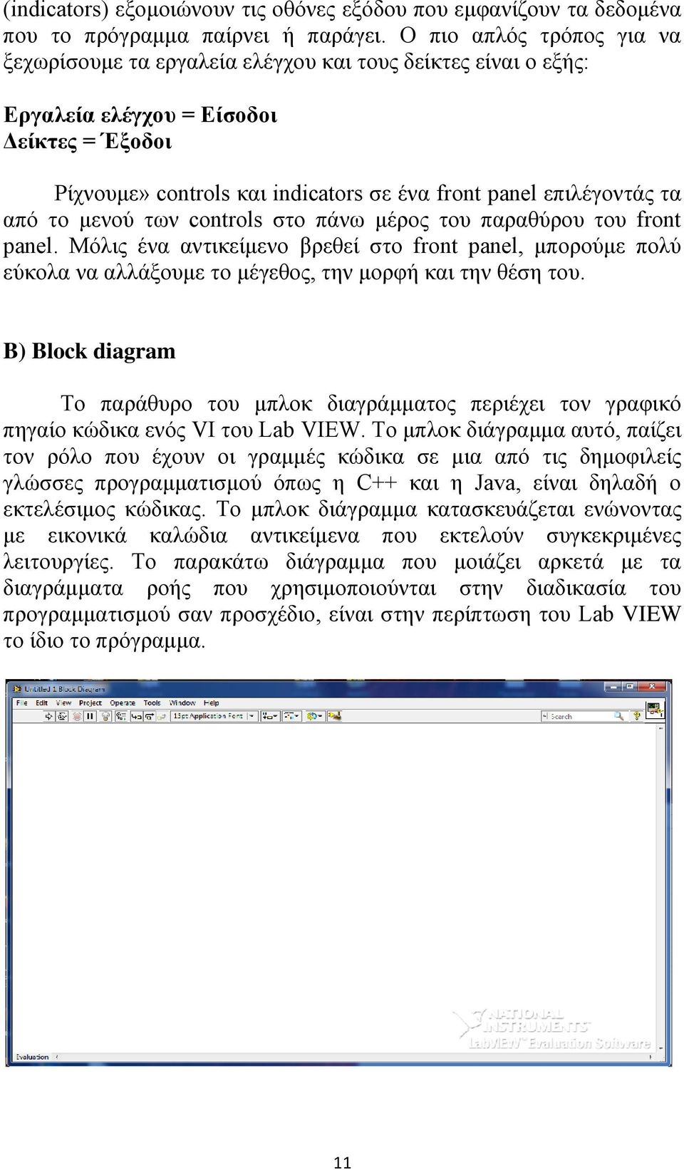 τα από το μενού των controls στο πάνω μέρος του παραθύρου του front panel. Μόλις ένα αντικείμενο βρεθεί στο front panel, μπορούμε πολύ εύκολα να αλλάξουμε το μέγεθος, την μορφή και την θέση του.