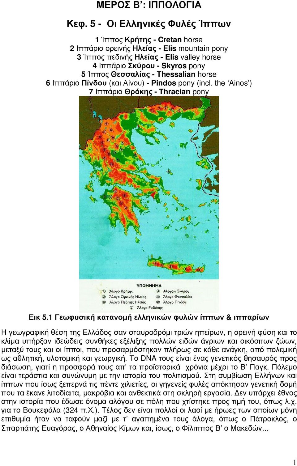 Thessalian horse 6 Ιππάριο Πίνδου (και Αίνου) - Pindos pony (incl. the Ainos ) 7 Ιππάριο Θράκης - Thracian pony Εικ 5.