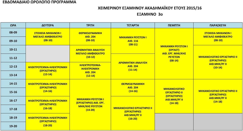 ΜΗΧ/ΚΗΣ ΡΕΥΣΤΩΝ (08-14) ΣΤΟΙΧΕΙΑ ΜΗΧΑΝΩΝ Ι ΕΡΓΑΣΤΗΡΙΟ ΙΙ ΗΛΕΚΤΡΟΤΕΧΝΙΑ- ΗΛΕΚΤΡΟΝΙΚΗ ΑΡΙΘΜΗΤΙΚΗ