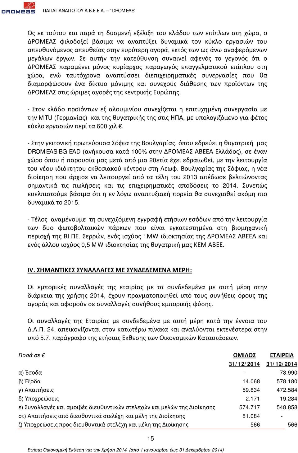 Σε αυτήν την κατεύθυνση συναινεί αφενός το γεγονός ότι ο ΔΡΟΜΕΑΣ παραμένει μόνος κυρίαρχος παραγωγός επαγγελματικού επίπλου στη χώρα, ενώ ταυτόχρονα αναπτύσσει διεπιχειρηματικές συνεργασίες που θα