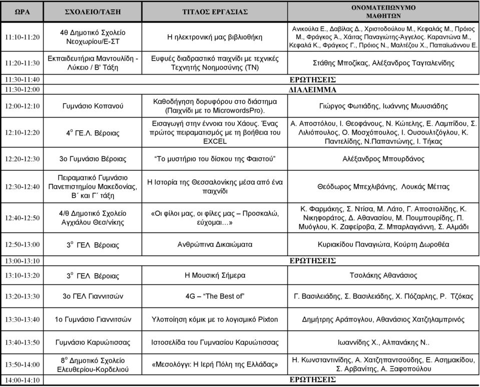 11:20-11:30 11:30-11:40 11:30-12:00 Εκπαιδευτήρια Μαντουλίδη - Λύ