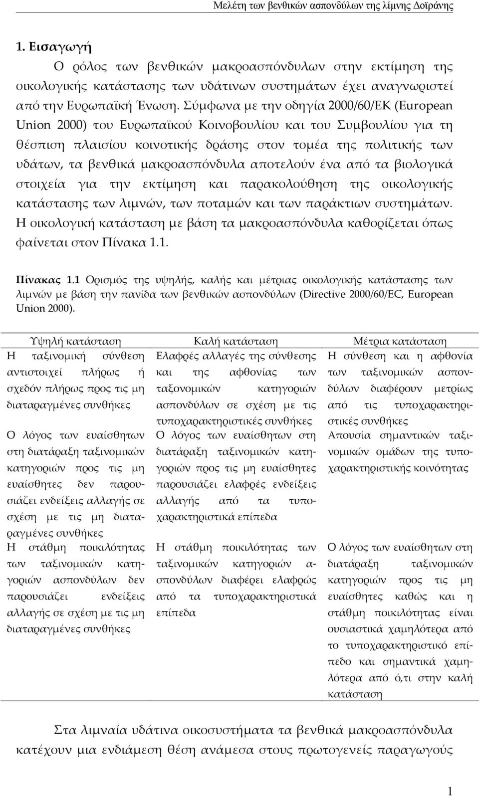 μακροασπόνδυλα αποτελούν ένα από τα βιολογικά στοιχεία για την εκτίμηση και παρακολούθηση της οικολογικής κατάστασης των λιμνών, των ποταμών και των παράκτιων συστημάτων.