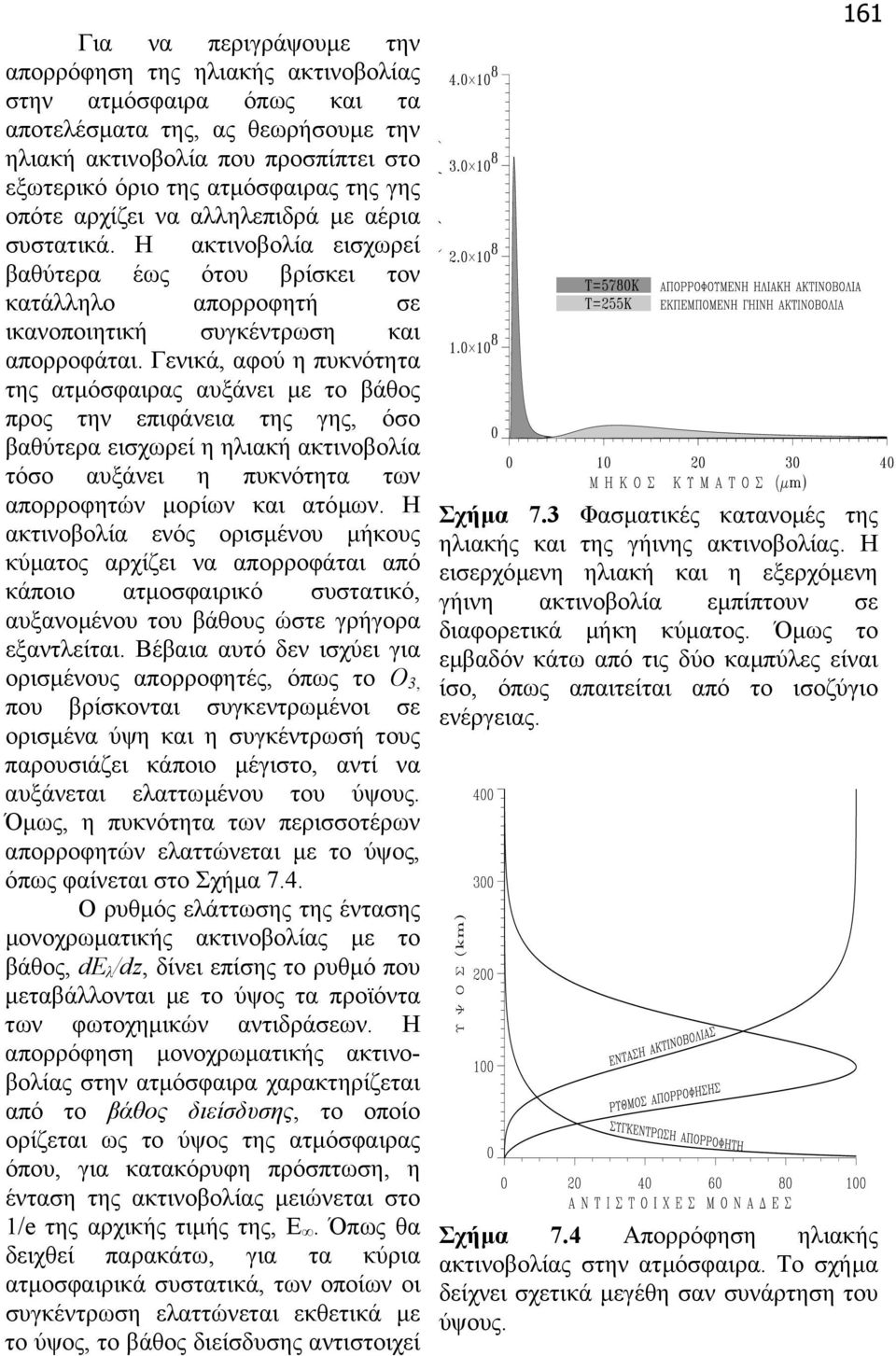 Γενικά, αφού η πυκνότητα της ατµόσφαιρας αυξάνει µε το βάθος προς την επιφάνεια της γης, όσο βαθύτερα εισχωρεί η ηλιακή ακτινοβολία τόσο αυξάνει η πυκνότητα των απορροφητών µορίων και ατόµων.