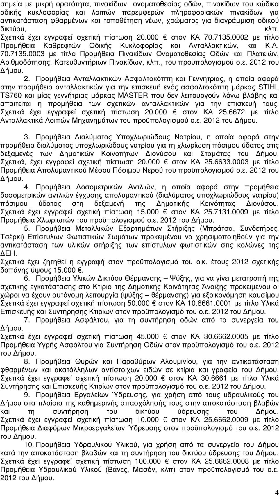 0002 µε τίτλο Προµήθεια Καθρεφτών Οδικής Κυκλοφορίας και Ανταλλακτικών, και Κ.Α. 70.7135.