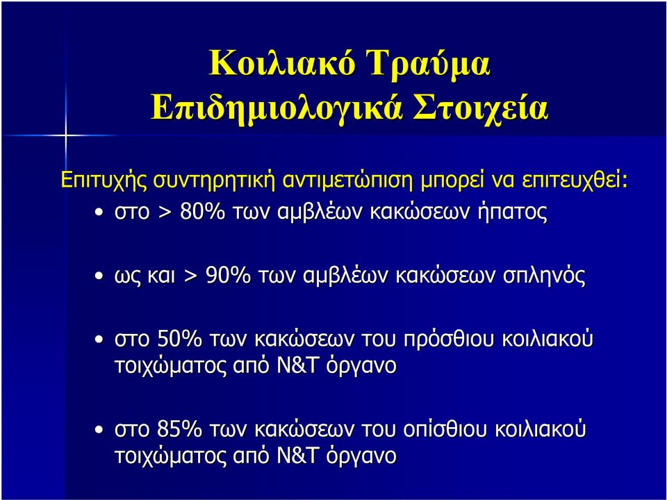 αµβλέων κακώσεων σπληνός στο 50% των κακώσεων του πρόσθιου κοιλιακού