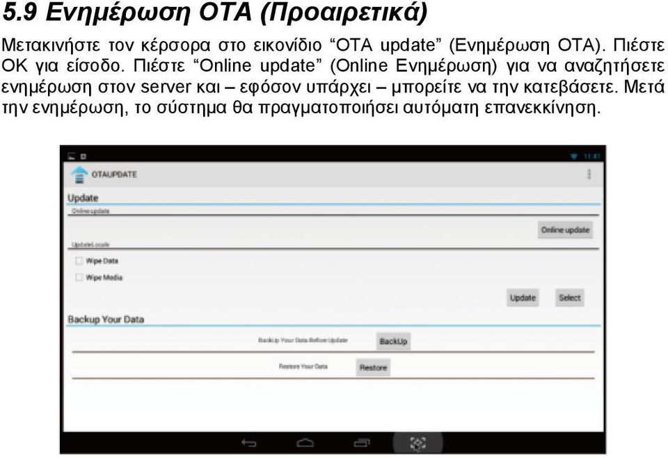 Πιέστε Online update (Online Ενημέρωση) για να αναζητήσετε ενημέρωση στον