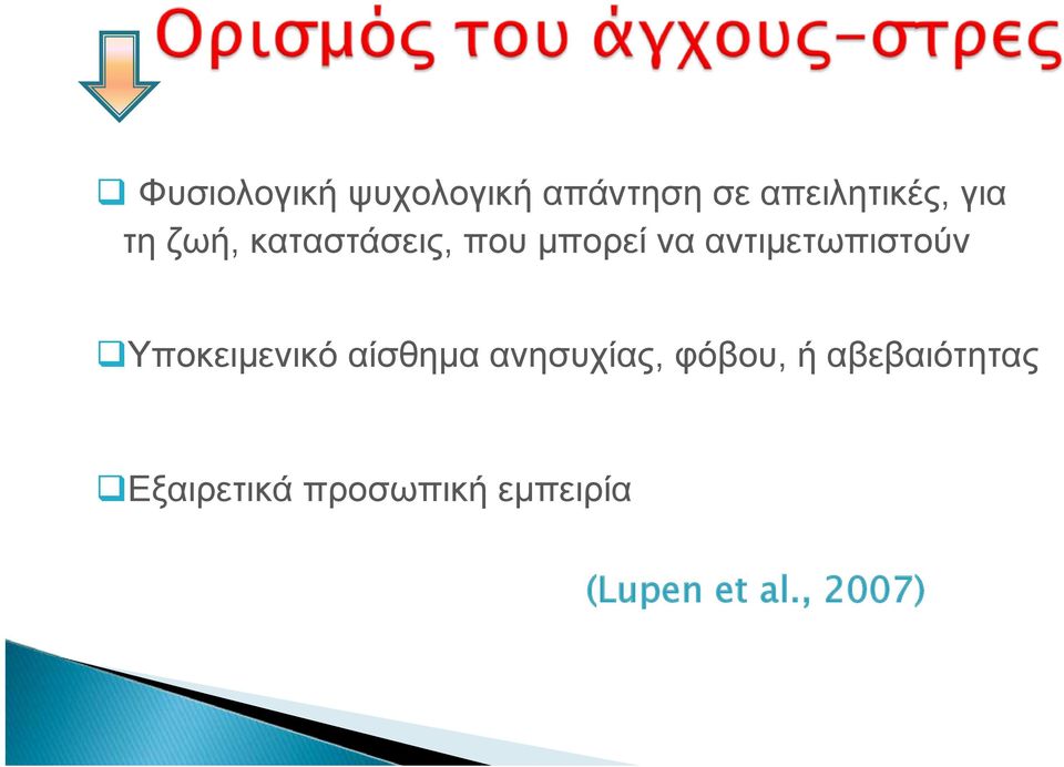 Υποκειμενικό αίσθημα ανησυχίας, φόβου, ή