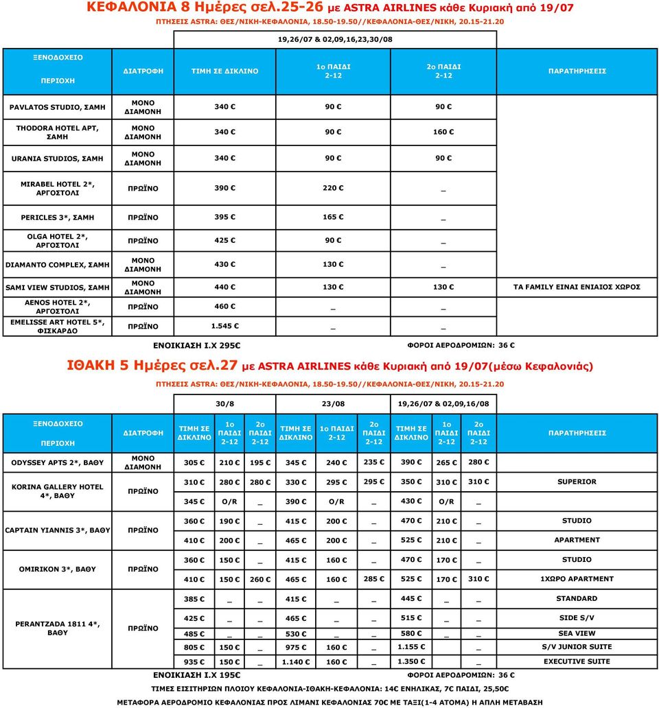 HOTEL 2*, ΑΡΓΟΣΤΟΛΙ 425 90 DIAMANTO COMPLEX, ΣΑΜΗ 430 130 SAMI VIEW STUDIOS, ΣΑΜΗ AENOS HOTEL 2*, ΑΡΓΟΣΤΟΛΙ EMELISSE ART HOTEL 5*, ΦΙΣΚΑΡΔΟ 440 1.545 ΕΝΟΙΚΙΑΣΗ Ι.