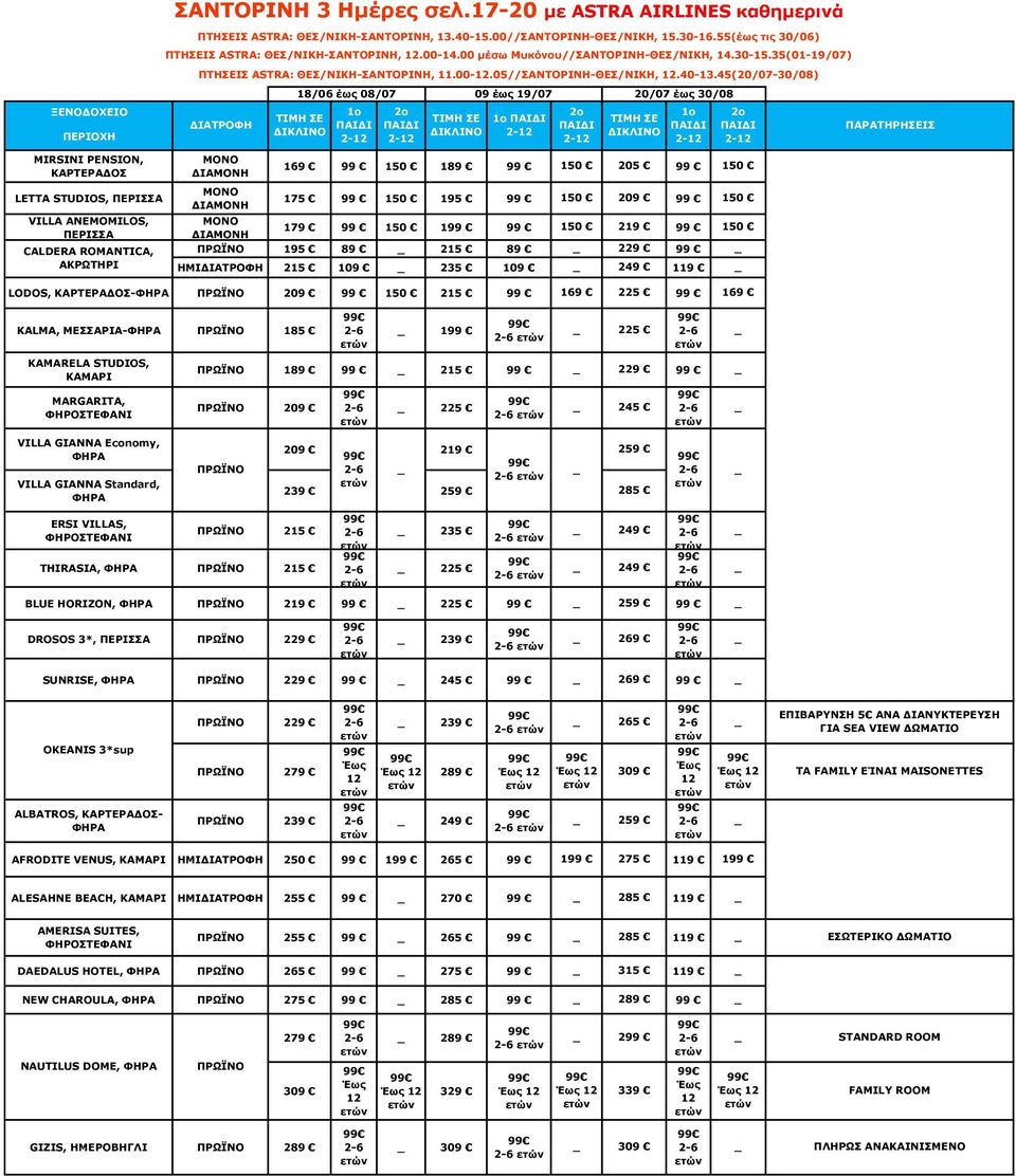 Standard, ERSI VILLAS, ΣΑΝΤΟΡΙΝΗ 3 Ημέρες σελ.17-20 με ASTRA AIRLINES καθημερινά 199 225 189 99 215 99 229 99 209 215 THIRASIA, 215 ΠΤΗΣΕΙΣ ASTRA: ΘΕΣ/ΝΙΚΗ-ΣΑΝΤΟΡΙΝΗ, 13.40-15.