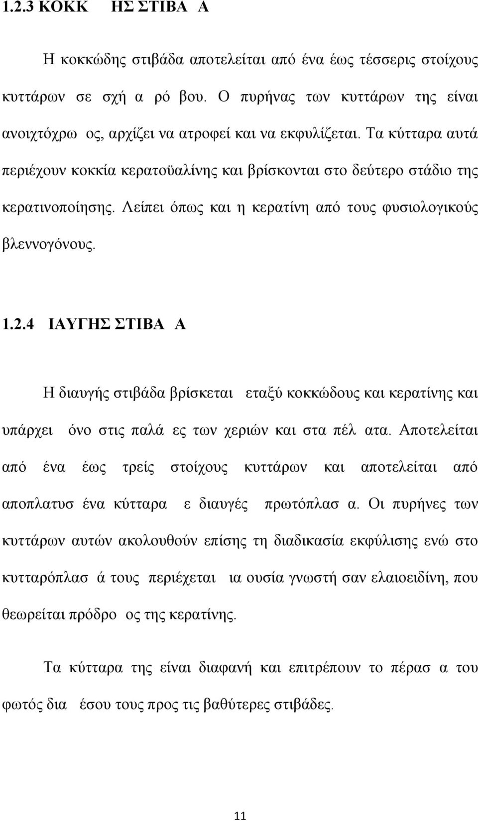 4 ΔΙΑΥΓΗΣ ΣΤΙΒΑΔΑ Η διαυγής στιβάδα βρίσκεται μεταξύ κοκκώδους και κερατίνης και υπάρχει μόνο στις παλάμες των χεριών και στα πέλματα.