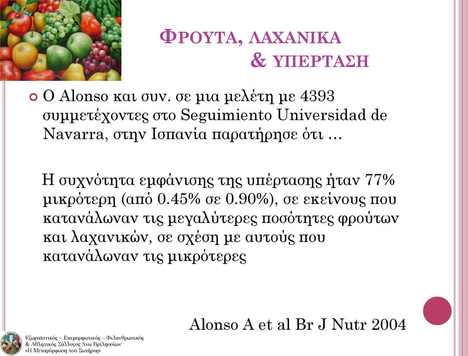 παρατήρησε ότι Η συχνότητα εμφάνισης της υπέρτασης ήταν 77% μικρότερη (από 0.45% σε 0.