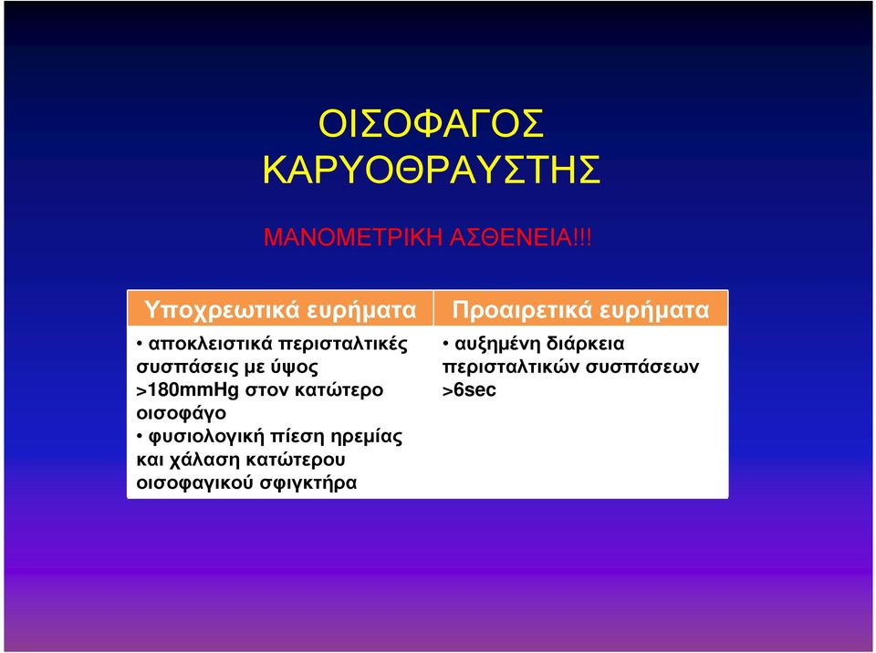 αποκλειστικάπερισταλτικές συσπάσεις µε ύψος >180mmHgστονκατώτερο