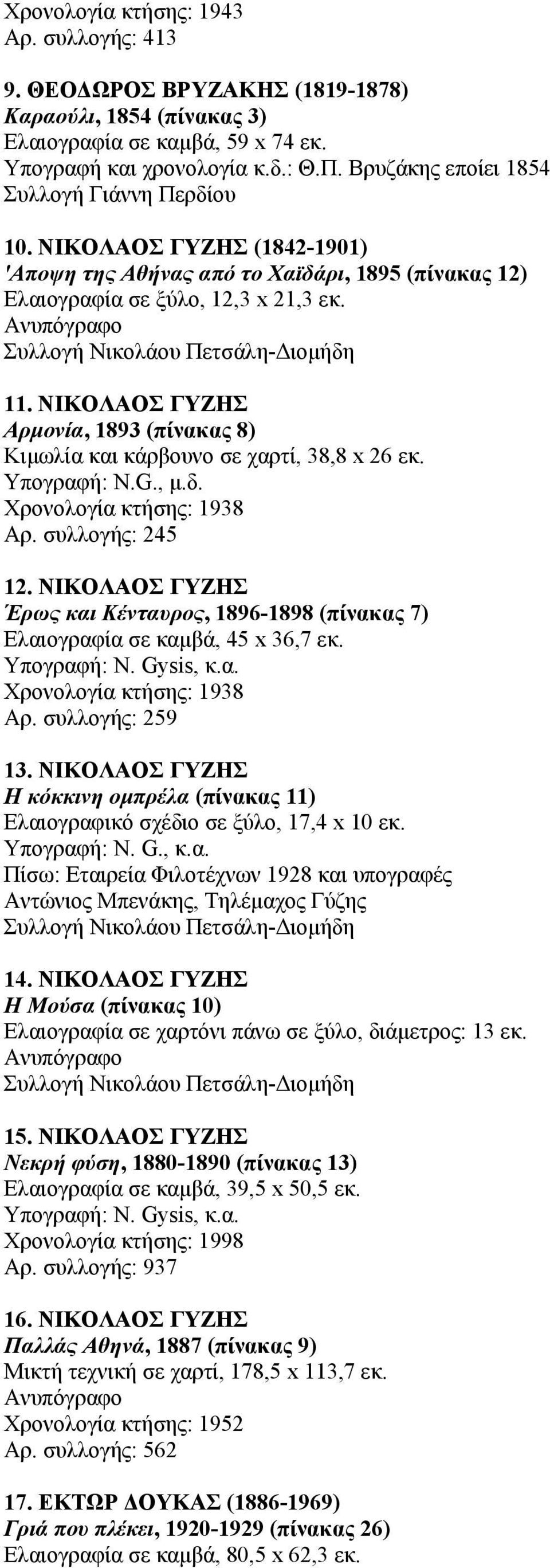 ΝΙΚΟΛΑΟΣ ΓΥΖΗΣ Αρµονία, 1893 (πίνακας 8) Κιµωλία και κάρβουνο σε χαρτί, 38,8 x 26 εκ. Υπογραφή: Ν.G., µ.δ. Αρ. συλλογής: 245 12.