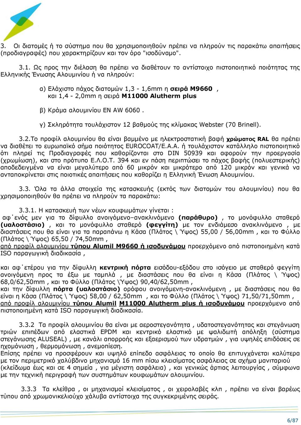 σειρά Μ11000 Αlutherm plus β) Κράμα αλουμινίου EN AW 6060. γ) Σκληρότητα τουλάχιστον 12 