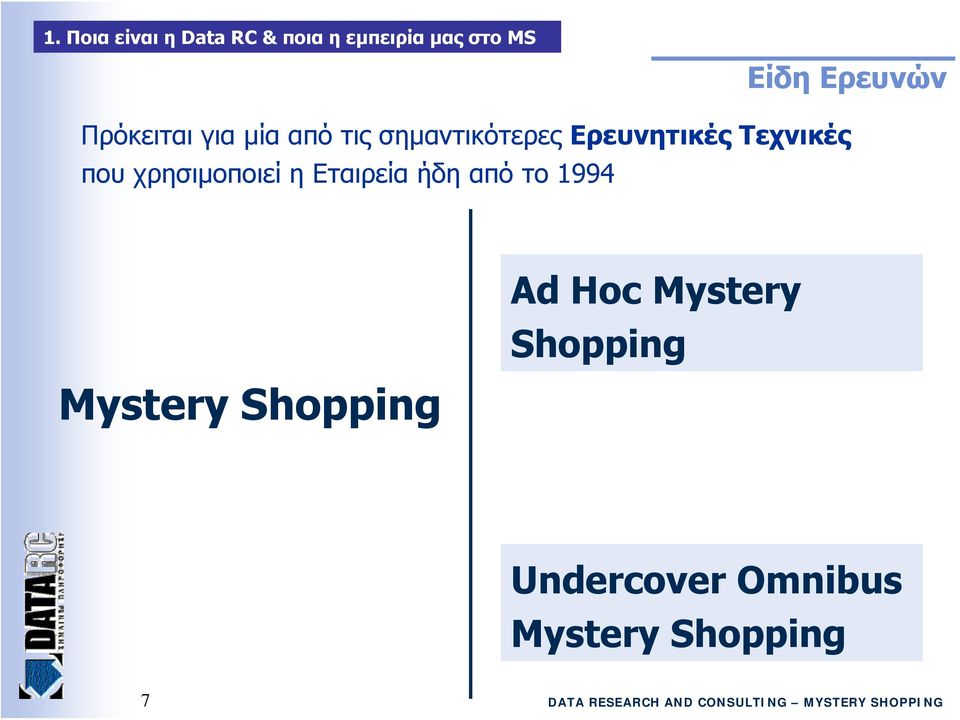 Τεχνικές που χρησιμοποιεί η Εταιρεία ήδη από το 1994 Mystery
