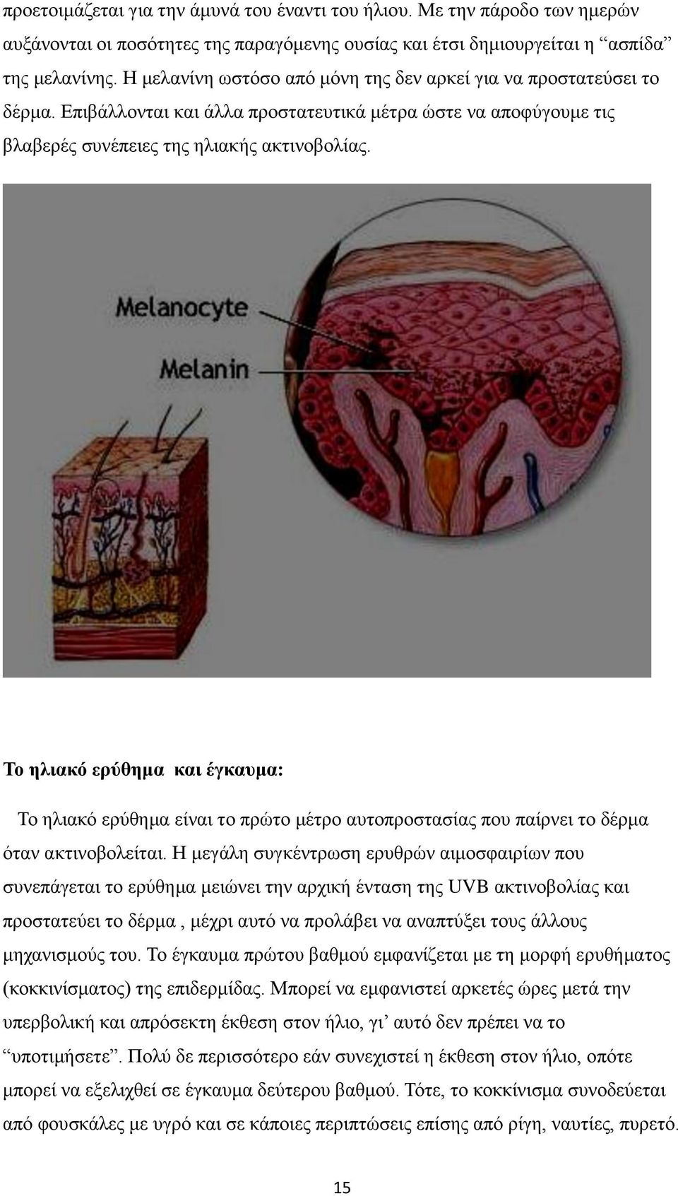 Το ηλιακό ερύθημα και έγκαυμα: Το ηλιακό ερύθημα είναι το πρώτο μέτρο αυτοπροστασίας που παίρνει το δέρμα όταν ακτινοβολείται.