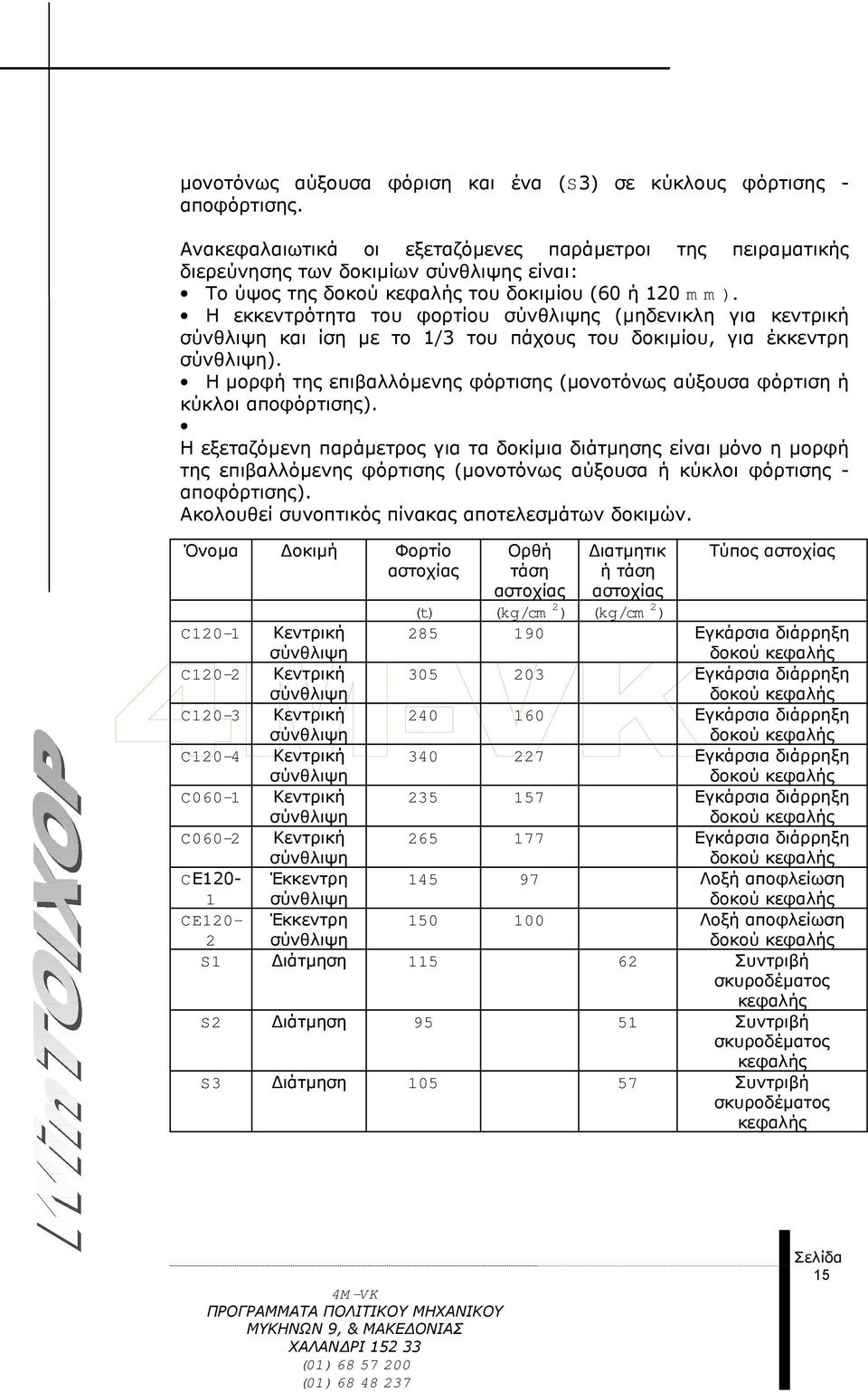 Η εκκεντρότητα του φορτίου σύνθλιψης (µηδενικλη για κεντρική σύνθλιψη και ίση µε το 1/3 του πάχους του δοκιµίου, για έκκεντρη σύνθλιψη).