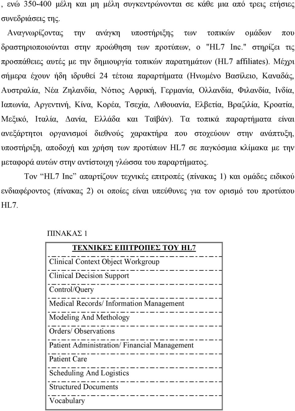 " στηρίζει τις προσπάθειες αυτές µε την δηµιουργία τοπικών παρατηµάτων (HL7 affiliates).