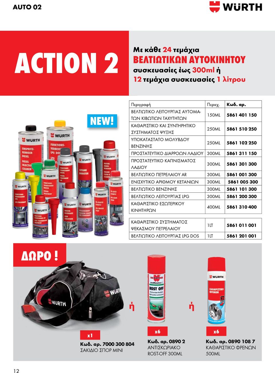 ΠΡΟΣΤΑΤΕΥΤΙΚΟ ΔΙΑΡΡΟΩΝ ΛΑΔΙΟΥ 300ML 5861 311 150 ΠΡΟΣΤΑΤΕΥΤΙΚΟ ΚΑΠΝΙΣΜΑΤΟΣ ΛΑΔΙΟΥ 300ML 5861 301 300 ΒΕΛΤΙΩΤΙΚΟ ΠΕΤΡΕΛΑΙΟΥ AR 300ML 5861 001 300 ΕΝΙΣΧΥΤΙΚΟ ΑΡΙΘΜΟΥ ΚΕΤΑΝΙΩΝ 300ML 5861 005 300