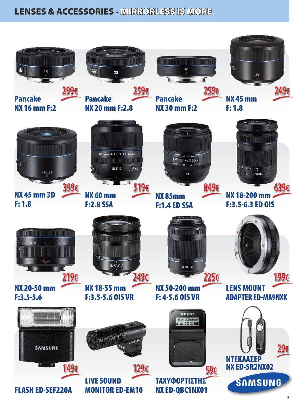 4 ED SSA 849 639 NX 18-200 mm F:3.5-6.3 ED OIS NX 20-50 mm F:3.5-5.6 219 249 NX 18-55 mm F:3.5-5.6 OIS VR NX 50-200 mm F: 4-5.