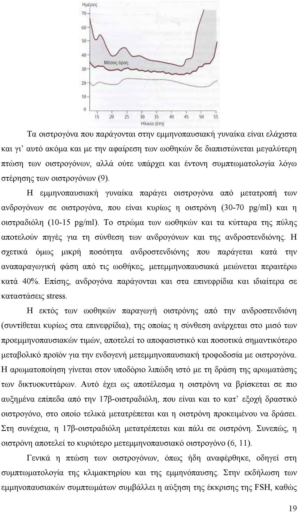 Η εµµηνοπαυσιακή γυναίκα παράγει οιστρογόνα από µετατροπή των ανδρογόνων σε οιστρογόνα, που είναι κυρίως η οιστρόνη (30-70 pg/ml) και η οιστραδιόλη (10-15 pg/ml).