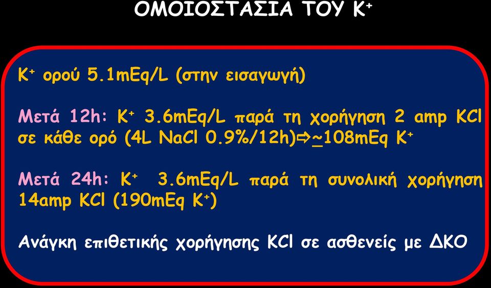 6mEq/L παρά τη χορήγηση 2 amp KCl σε κάθε ορό (4L NaCl 0.