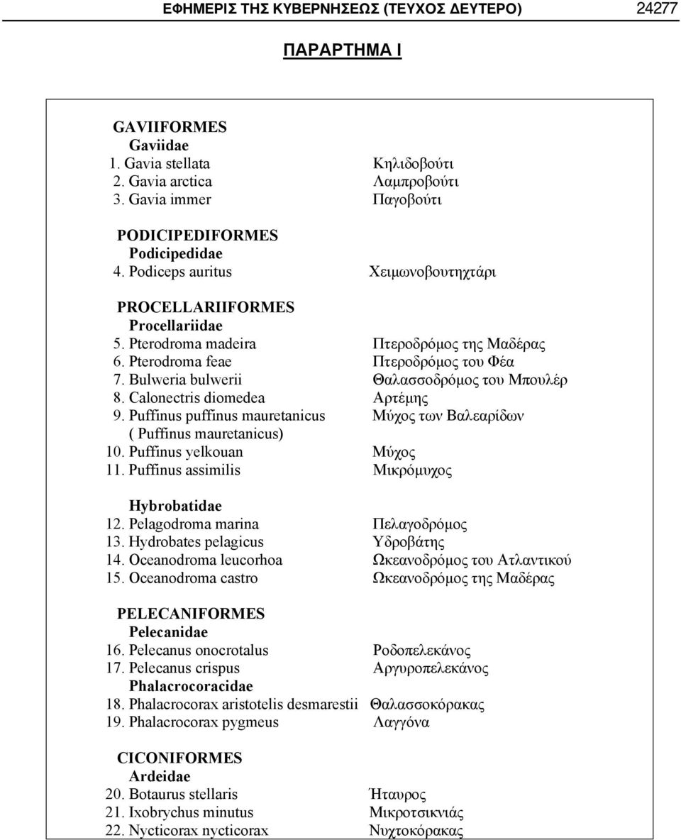 Puffinus puffinus mauretanicus ( Puffinus mauretanicus) 10. Puffinus yelkouan 11. Puffinus assimilis Hybrobatidae 12. Pelagodroma marina 13. Hydrobates pelagicus 14.