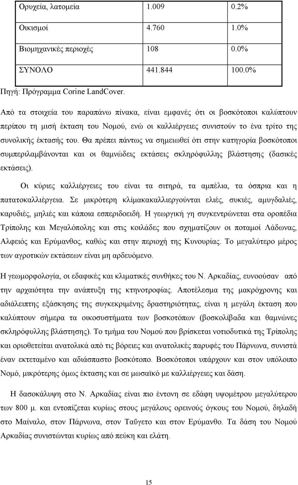 Θα πρέπει πάντως να σηµειωθεί ότι στην κατηγορία βοσκότοποι συµπεριλαµβάνονται και οι θαµνώδεις εκτάσεις σκληρόφυλλης βλάστησης (δασικές εκτάσεις).