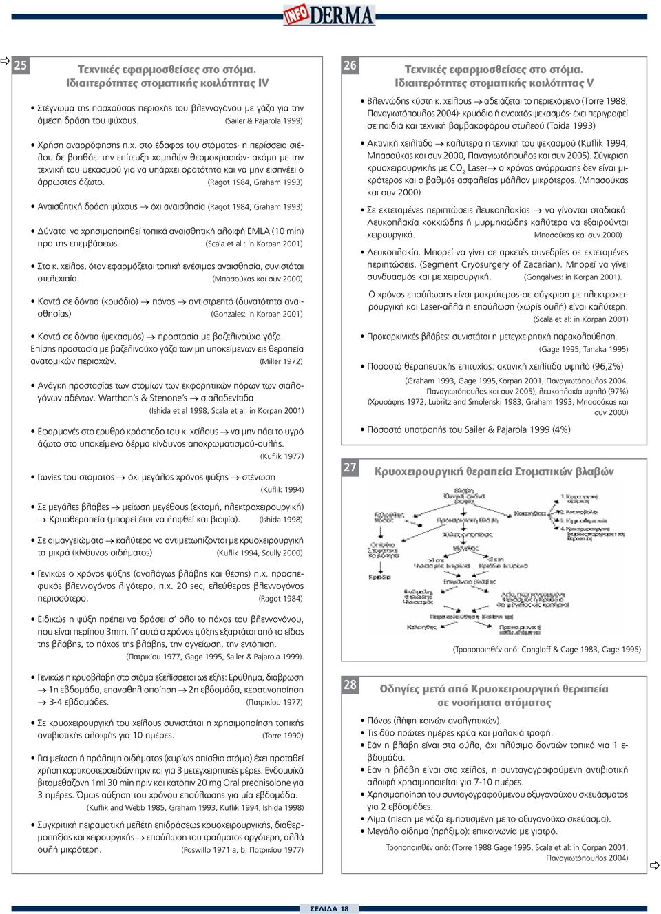 χείλους αδειάζεται το περιεχόμενο (Τorre 1988, Παναγιωτόπουλος 2004) κρυόδιο ή ανοιχτός ψεκασμός έχει περιγραφεί σε παιδιά και τεχνική βαμβακοφόρου στυλεού (Toida 1993) Χρήση αναρρόφησης π.χ. στο έδαφος του στόματος η περίσσεια σιέλου δε βοηθάει την επίτευξη χαμηλών θερμοκρασιών ακόμη με την τεχνική του ψεκασμού για να υπάρχει ορατότητα και να μην εισπνέει ο άρρωστος άζωτο.