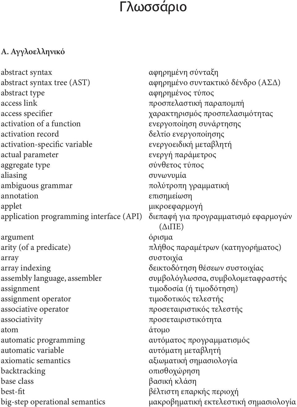 χαρακτηρισμός προσπελασιμότητας activation of a function ενεργοποίηση συνάρτησης activation record δελτίο ενεργοποίησης activation-specific variable ενεργοειδική μεταβλητή actual parameter ενεργή