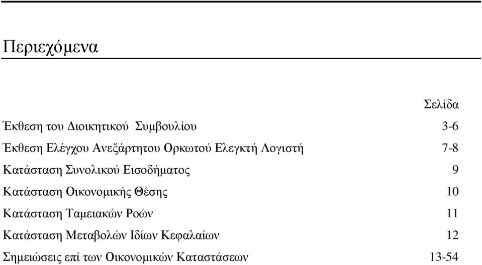 Κατάσταση Συνολικού Εισοδήµατος 9 Κατάσταση Οικονοµικής Θέσης