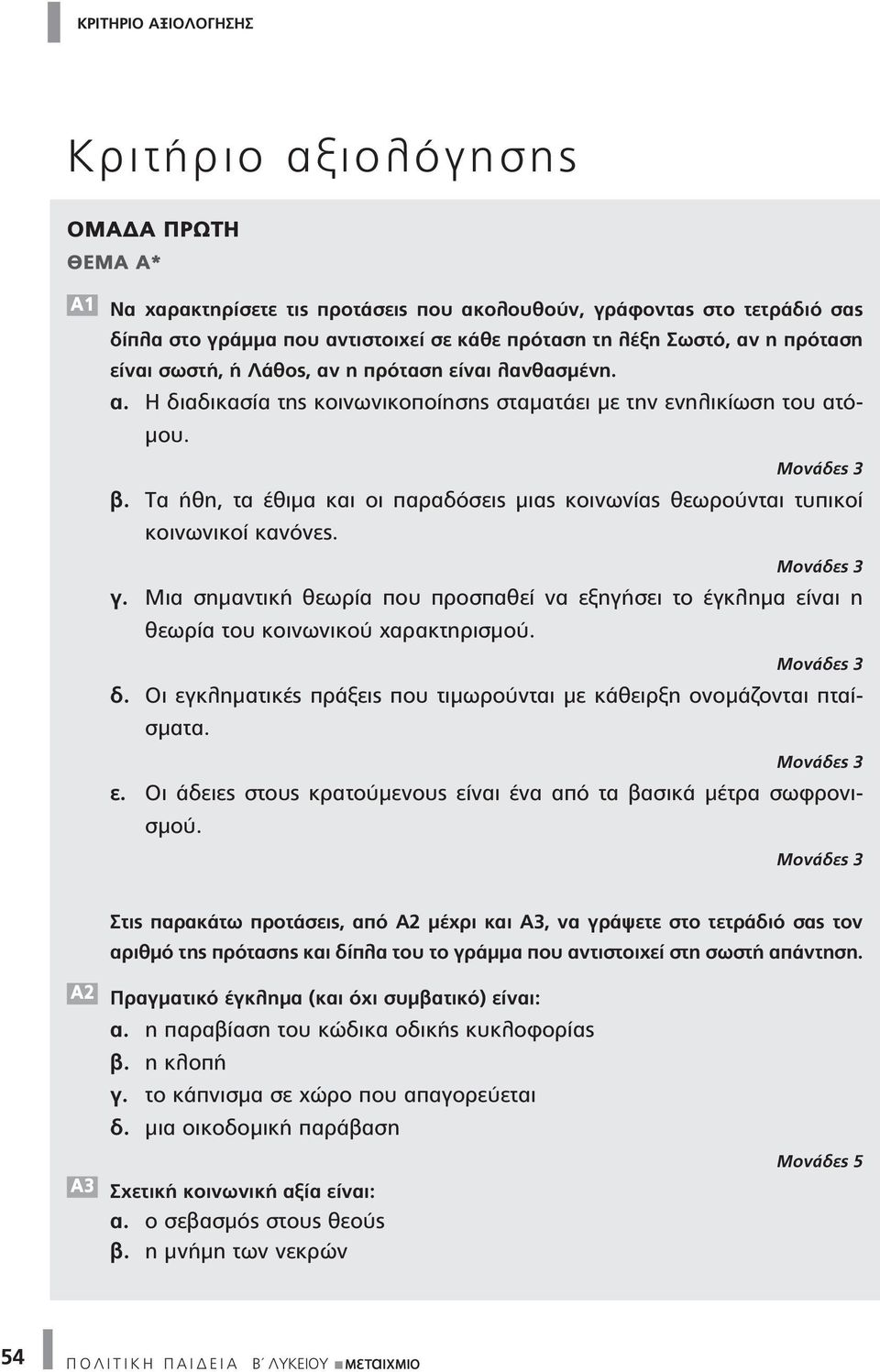 Τα ήθη, τα έθιμα και οι παραδόσεις μιας κοινωνίας θεωρούνται τυπικοί κοινωνικοί κανόνες. Μονάδες 3 γ.