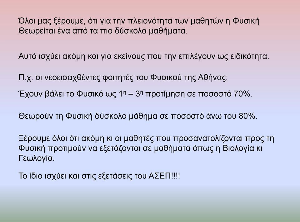 Θεσξνύλ ηε Φπζηθή δύζθνιν κάζεκα ζε πνζνζηό άλσ ηνπ 80%.