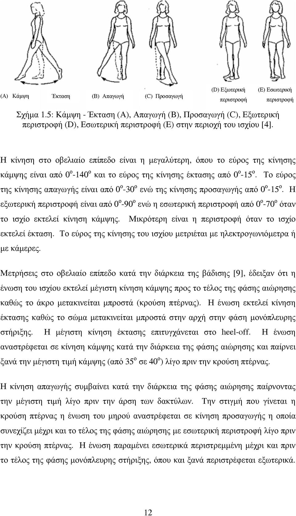 Η κίνηση στο οβελιαίο επίπεδο είναι η µεγαλύτερη, όπου το εύρος της κίνησης κάµψης είναι από 0 ο -40 ο και το εύρος της κίνησης έκτασης από 0 ο -5 ο.