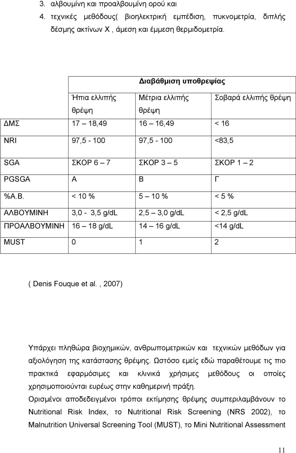 < 10 % 5 10 % < 5 % ΑΛΒΟΥΜΙΝΗ 3,0-3,5 g/dl 2,5 3,0 g/dl < 2,5 g/dl ΠΡΟΑΛΒΟΥΜΙΝΗ 16 18 g/dl 14 16 g/dl <14 g/dl MUST 0 1 2 ( Denis Fouque et al.