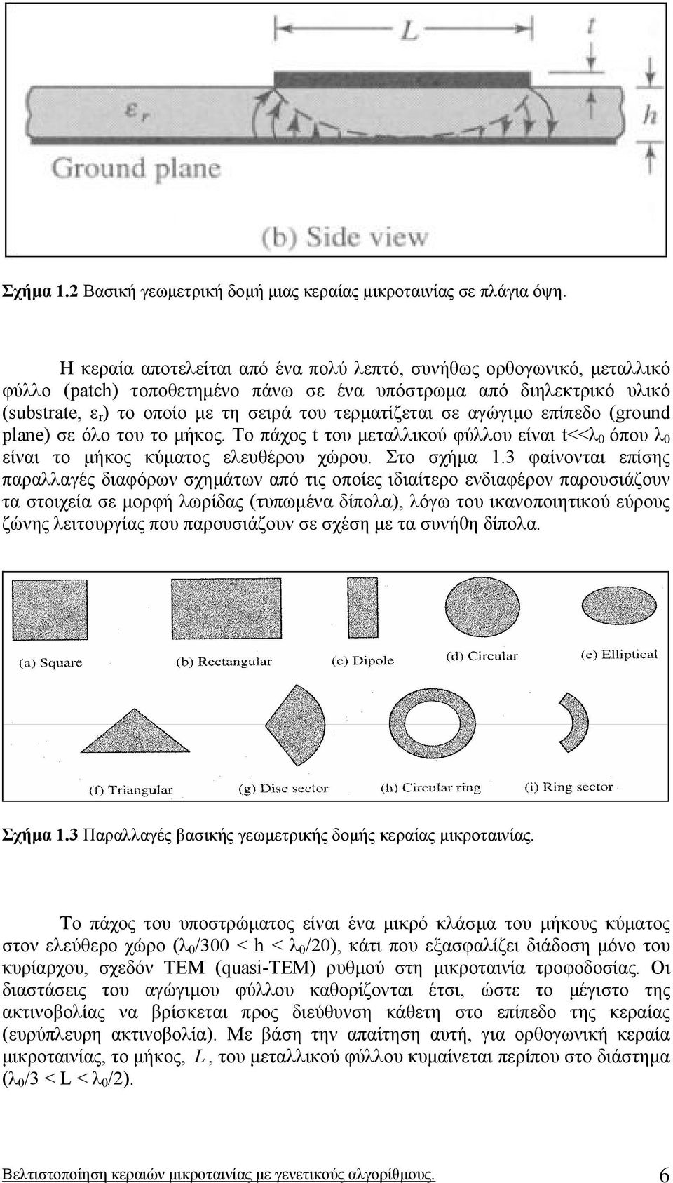 σε αγώγιµο επίπεδο (ground plane) σε όλο του το µήκος. Το πάχος t του µεταλλικού φύλλου είναι t<<λ 0 όπου λ 0 είναι το µήκος κύµατος ελευθέρου χώρου. Στο σχήµα 1.