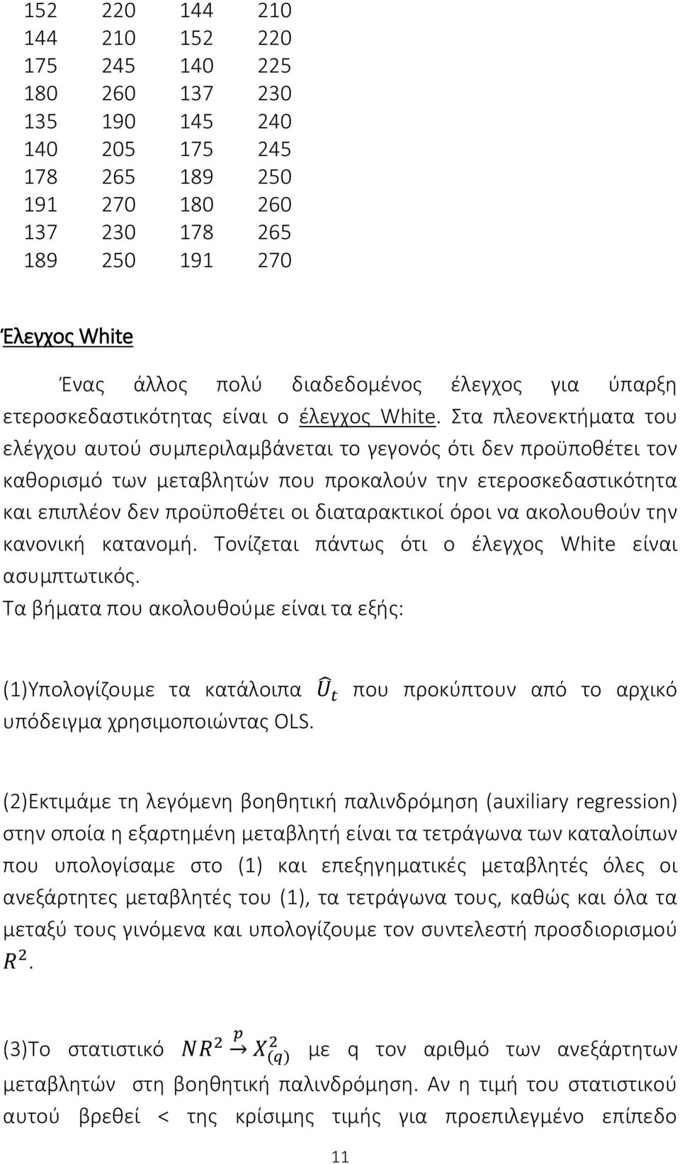 Στα πλεονεκτήματα του ελέγχου αυτού συμπεριλαμβάνεται το γεγονός ότι δεν προϋποθέτει τον καθορισμό των μεταβλητών που προκαλούν την ετεροσκεδαστικότητα και επιπλέον δεν προϋποθέτει οι διαταρακτικοί