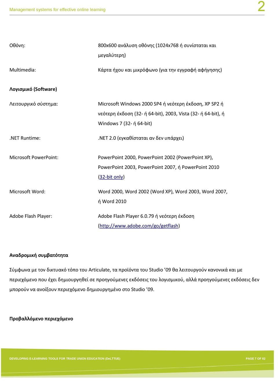 0 (εγκαθίσταται αν δεν υπάρχει) Microsoft PowerPoint: PowerPoint 2000, PowerPoint 2002 (PowerPoint XP), PowerPoint 2003, PowerPoint 2007, ή PowerPoint 2010 (32 bit only) Microsoft Word: Word 2000,