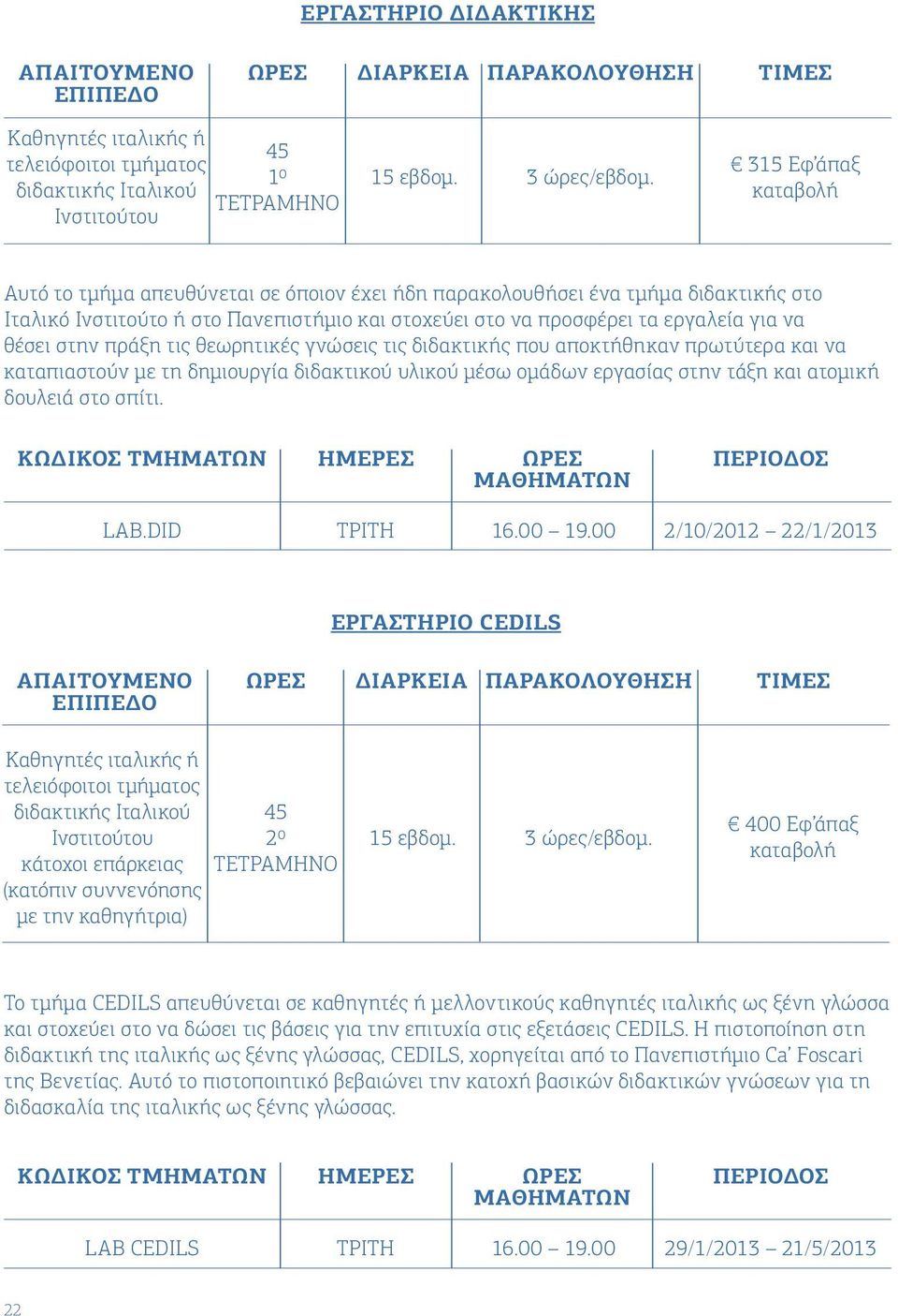 στην πράξη τις θεωρητικές γνώσεις τις διδακτικής που αποκτήθηκαν πρωτύτερα και να καταπιαστούν με τη δημιουργία διδακτικού υλικού μέσω ομάδων εργασίας στην τάξη και ατομική δουλειά στο σπίτι.