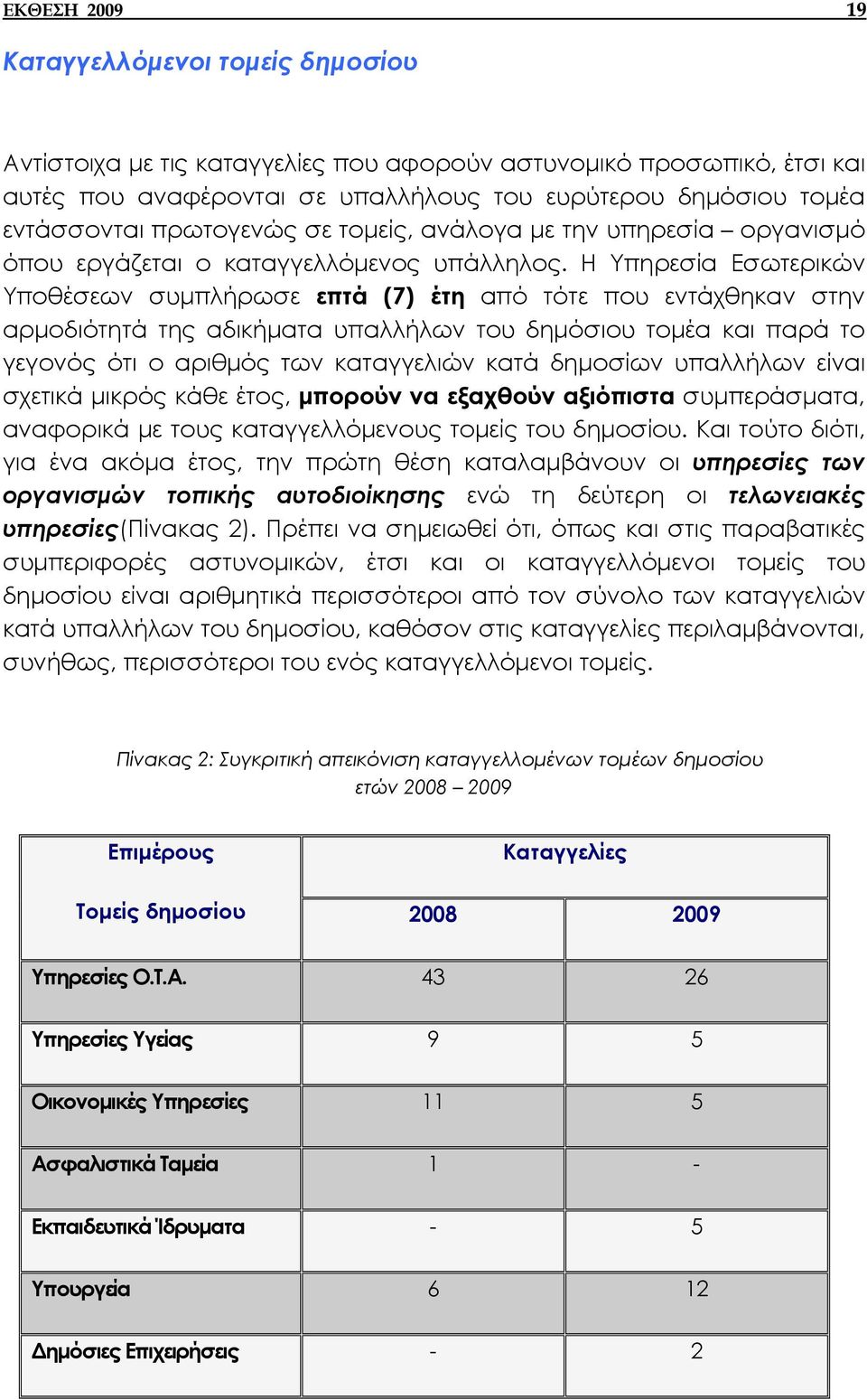 Η Υπηρεσία Εσωτερικών Υποθέσεων συµπλήρωσε επτά (7) έτη από τότε που εντάχθηκαν στην αρµοδιότητά της αδικήµατα υπαλλήλων του δηµόσιου τοµέα και παρά το γεγονός ότι ο αριθµός των καταγγελιών κατά