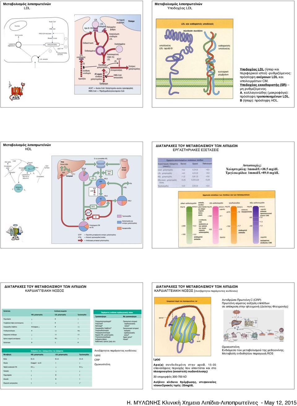 Μεταβοισμός ιποπρωτεϊνών ΗDL ΕΡΓΑΣΤΗΡΙΑΚΕΣ ΕΞΕΤΑΣΕΙΣ Αντιστοιχίες: Χοηστερόη: 1mmol/L=38.5 mg/dl Tριγυκερίδια: 1mmol/L=89.