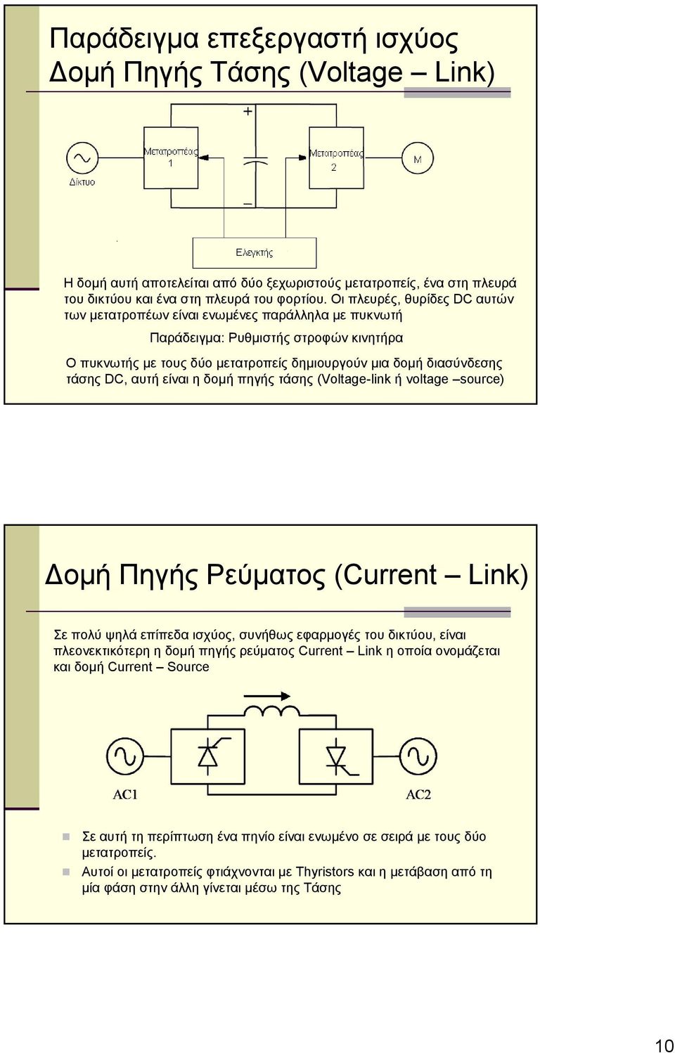 αυτή είναι η δομή πηγής τάσης (Voltage-link ή voltage source) Δομή Πηγής Ρεύματος (Current Link) Σε πολύ ψηλά επίπεδα ισχύος, συνήθως εφαρμογές του δικτύου, είναι πλεονεκτικότερη η δομή πηγής