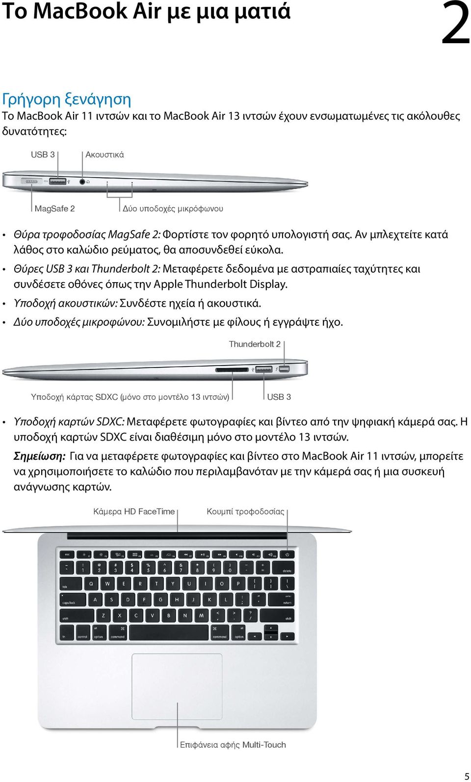 Θύρες USB 3 και Thunderbolt 2: Μεταφέρετε δεδομένα με αστραπιαίες ταχύτητες και συνδέσετε οθόνες όπως την Apple Thunderbolt Display. Υποδοχή ακουστικών: Συνδέστε ηχεία ή ακουστικά.