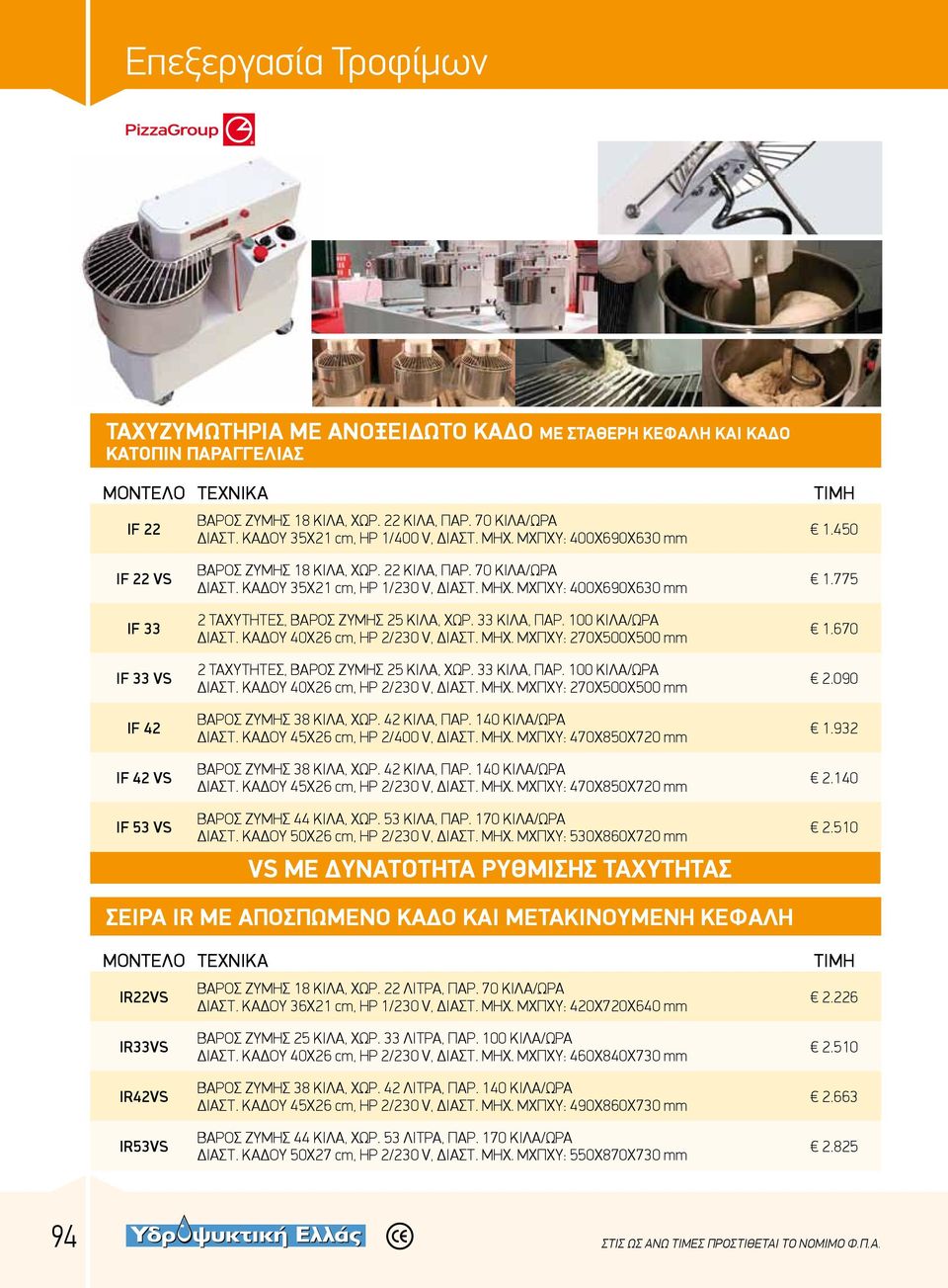 MXΠXY: 400X690X630 mm 2 TAXYTHTEΣ, BAΡΟΣ ΖΥΜΗΣ 25 ΚΙΛΑ, ΧΩΡ. 33 ΚΙΛΑ, ΠΑΡ. 100 ΚΙΛΑ/ΩΡΑ ΔΙΑΣΤ. ΚΑΔΟΥ 40Χ26 cm, HP 2/230 V, ΔIAΣT. MHX. MXΠXY: 270X500X500 mm 2 TAXYTHTEΣ, BAΡΟΣ ΖΥΜΗΣ 25 ΚΙΛΑ, ΧΩΡ.