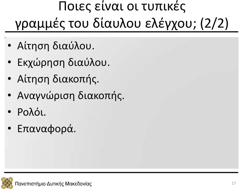 Εκχώρηση διαύλου. Αίτηση διακοπής.