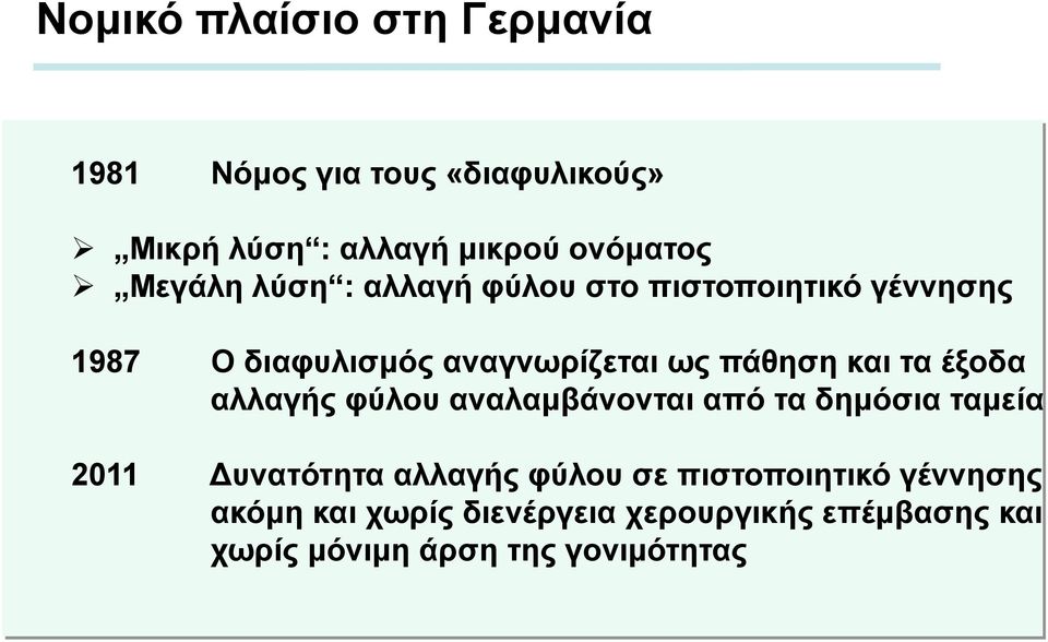 τα έξοδα αλλαγής φύλου αναλαµβάνονται από τα δηµόσια ταµεία 2011 Δυνατότητα αλλαγής φύλου σε