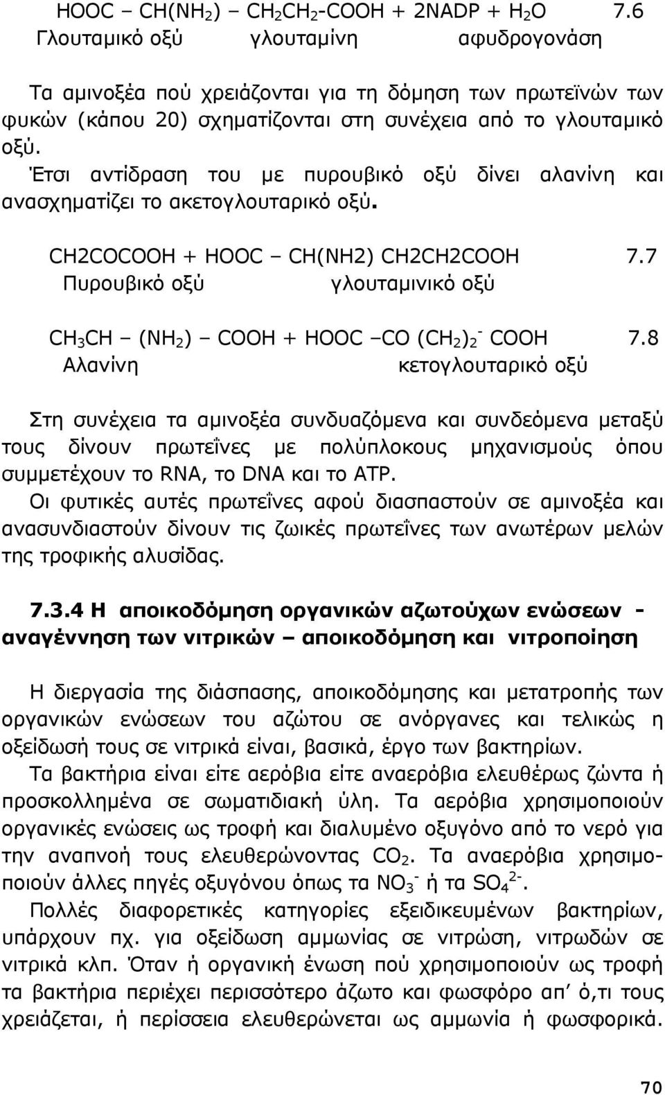 Έτσι αντίδραση του με πυρουβικό οξύ δίνει αλανίνη και ανασχηματίζει το ακετογλουταρικό οξύ. CH2COCOOH + HOOC CH(NH2) CH2CH2COOH 7.